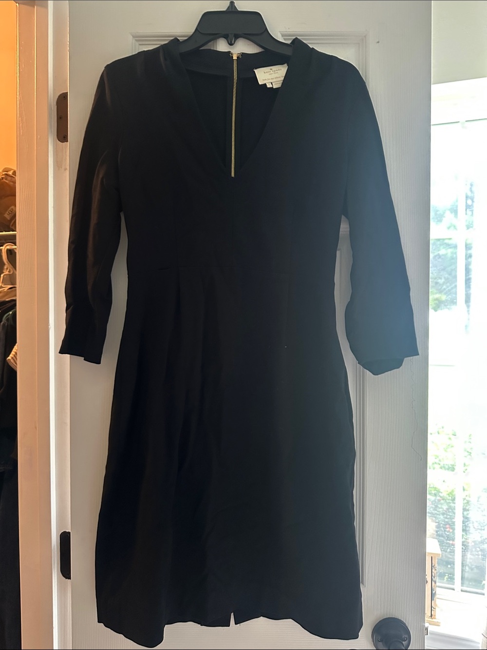 kate spade Black V-Neck Midi Dress with Gold Back Zip